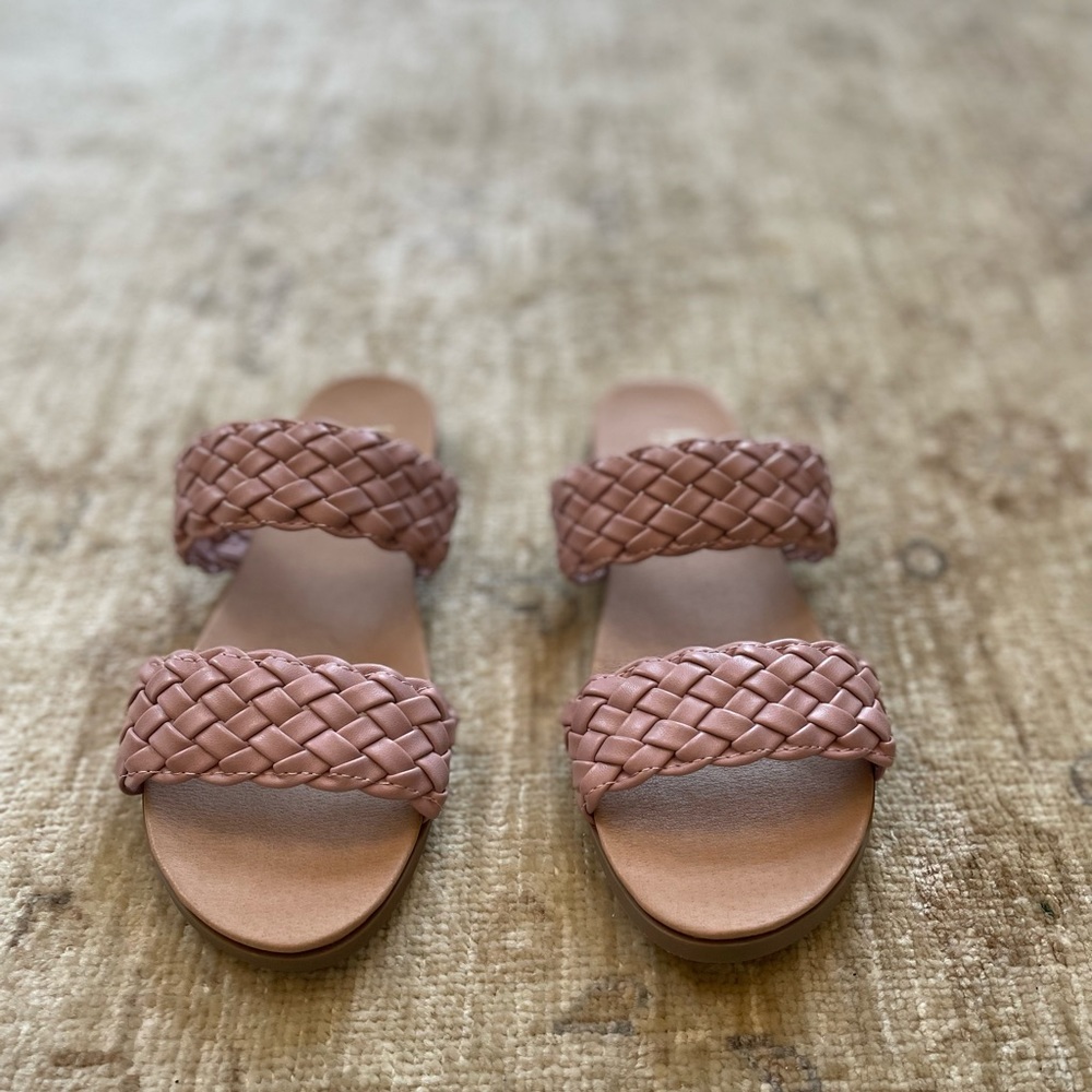 Nicole Miller, Braided Double Band Flat Sandals, Dusty Pink, Size 6 - Picture 9 of 10